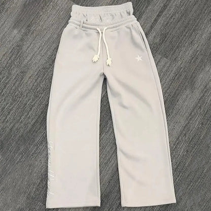 Embroidered Double Waist Sweatpants