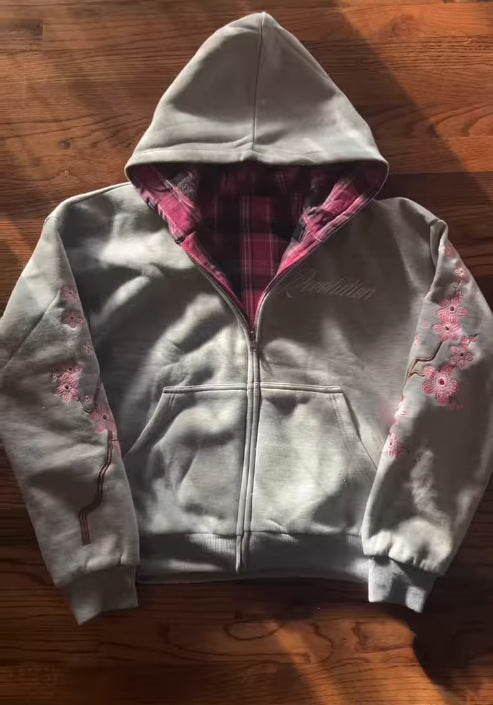 Reversible Letter Embroidery Hooded Sweatshirt