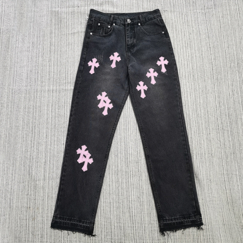 Loose Printed Straight Jeans Chrome Hearts