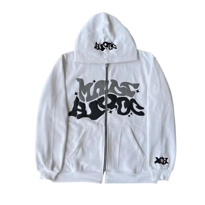 Zip Front Graphic Print Hoodie