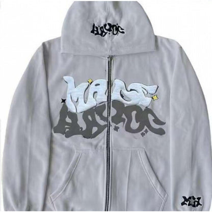Zip Front Graphic Print Hoodie