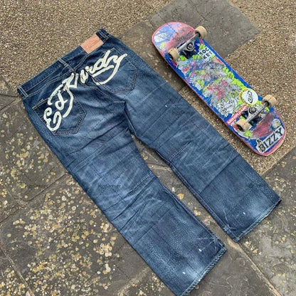 Straight-leg retro loose wide-leg jeans